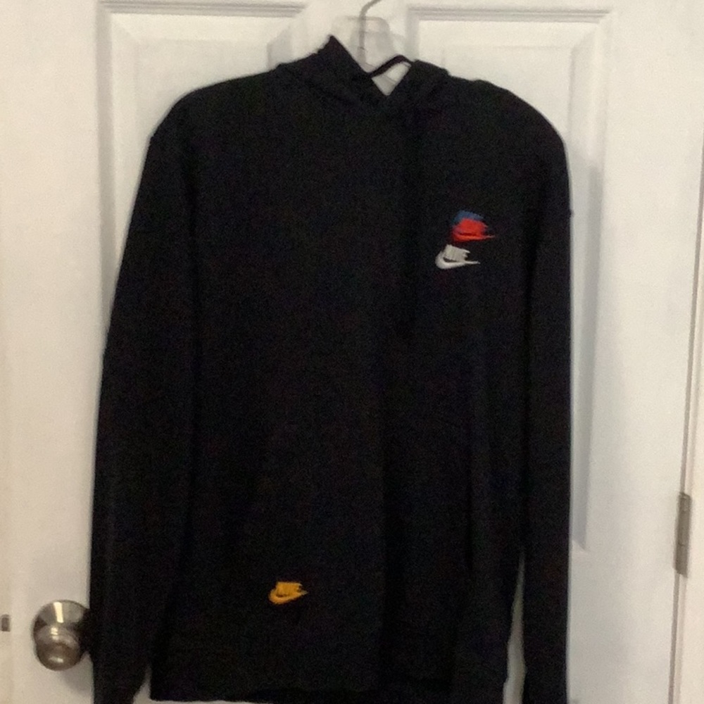 Nike Black Hoodie with Small Multicolor Logo Accents